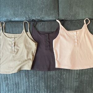 Set of Two Ribbed Crop Tops - Pink and Tan